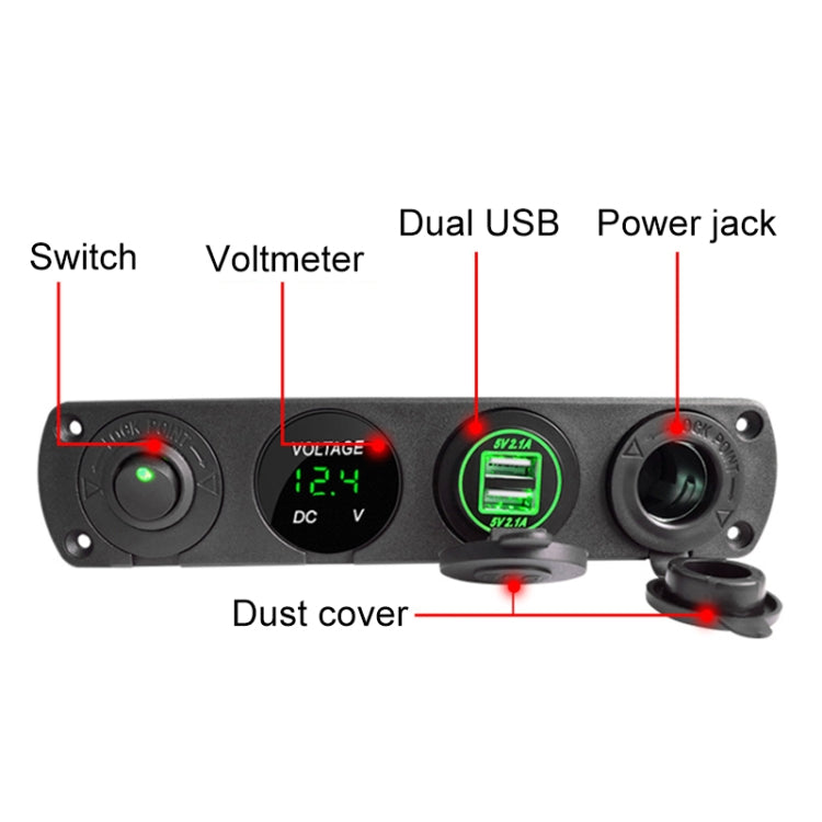 3 PCS 4-hole Panel Combination Switch Dual USB 4.2A Power Plug with Voltmeter(Blue Light) - DIY Modified Charger by PMC Jewellery | Online Shopping South Africa | PMC Jewellery | Buy Now Pay Later Mobicred