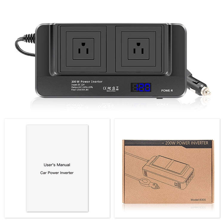 DC12V 200W AC110V Car Smart Multi-functional Digital Display Inverter, US Plug -  by PMC Jewellery | Online Shopping South Africa | PMC Jewellery | Buy Now Pay Later Mobicred