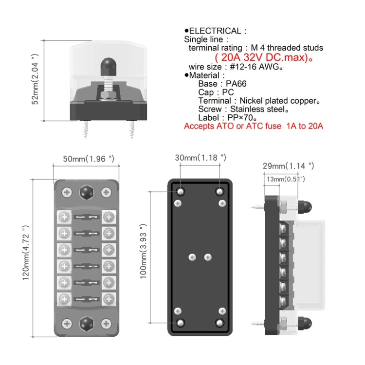 CS-979A1 FB1903 1 In 1 Out 6 Ways No Distinction Positive Negative Fuse Box without Fuse for Auto Car Truck Boat - Fuse by PMC Jewellery | Online Shopping South Africa | PMC Jewellery | Buy Now Pay Later Mobicred