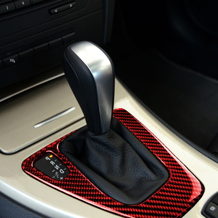 For BMW 3 Series E90 Carbon Fiber Car Gear Position Panel Decorative Sticker, Left Drive (Red) - Car Interior Mouldings by PMC Jewellery | Online Shopping South Africa | PMC Jewellery | Buy Now Pay Later Mobicred