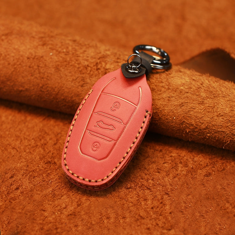 For PEUGEOT Car Cowhide Leather Key Protective Cover Key Case(Red) - Car Key Cases by PMC TechLife | Online Shopping South Africa | PMC TechLife | Buy Now Pay Later Mobicred