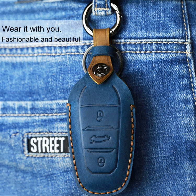 For PEUGEOT Car Cowhide Leather Key Protective Cover Key Case(Red) - Car Key Cases by PMC TechLife | Online Shopping South Africa | PMC TechLife | Buy Now Pay Later Mobicred