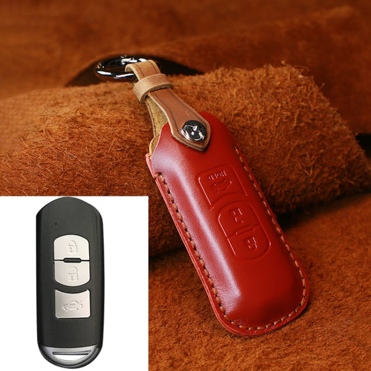 For Mazda Old Style Hallmo Car Cowhide Leather Key Protective Cover Key Case, Three Keys Version(Red) - Car Key Cases by Hallmo | Online Shopping South Africa | PMC Jewellery | Buy Now Pay Later Mobicred