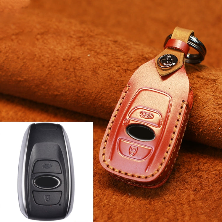 For Subaru Car Cowhide Leather Key Protective Cover Key Case (Red) - Car Key Cases by PMC TechLife | Online Shopping South Africa | PMC TechLife | Buy Now Pay Later Mobicred