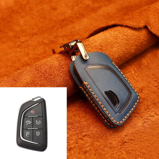 For Cadillac New Style Car Cowhide Leather Key Protective Cover Key Case (Blue) - Car Key Cases by PMC Jewellery | Online Shopping South Africa | PMC Jewellery | Buy Now Pay Later Mobicred