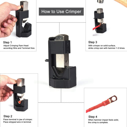 Car Battery Cable Hammer Crimper Hammer Lug Crimper Tool Pliers with T2 Copper 6 x 5/16 Heavy-duty Cold-pressed Wire Terminals - Booster Cable & Clip by PMC Jewellery | Online Shopping South Africa | PMC Jewellery | Buy Now Pay Later Mobicred