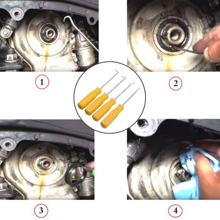 4 PCS Car Pick and Hook Set O Ring Oil Seal Gasket Puller Remover Craft Hand Tool Car Remover Tool Set (Yellow) - Hand Tool Sets by PMC Jewellery | Online Shopping South Africa | PMC Jewellery | Buy Now Pay Later Mobicred
