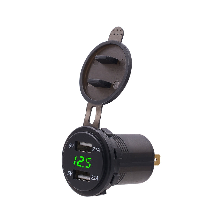 Universal Car Dual Port USB Charger Power Outlet Adapter 4.2A 5V IP66 with LED Digital Voltmeter + 60cm Cable(Green Light) - DIY Modified Charger by PMC Jewellery | Online Shopping South Africa | PMC Jewellery | Buy Now Pay Later Mobicred