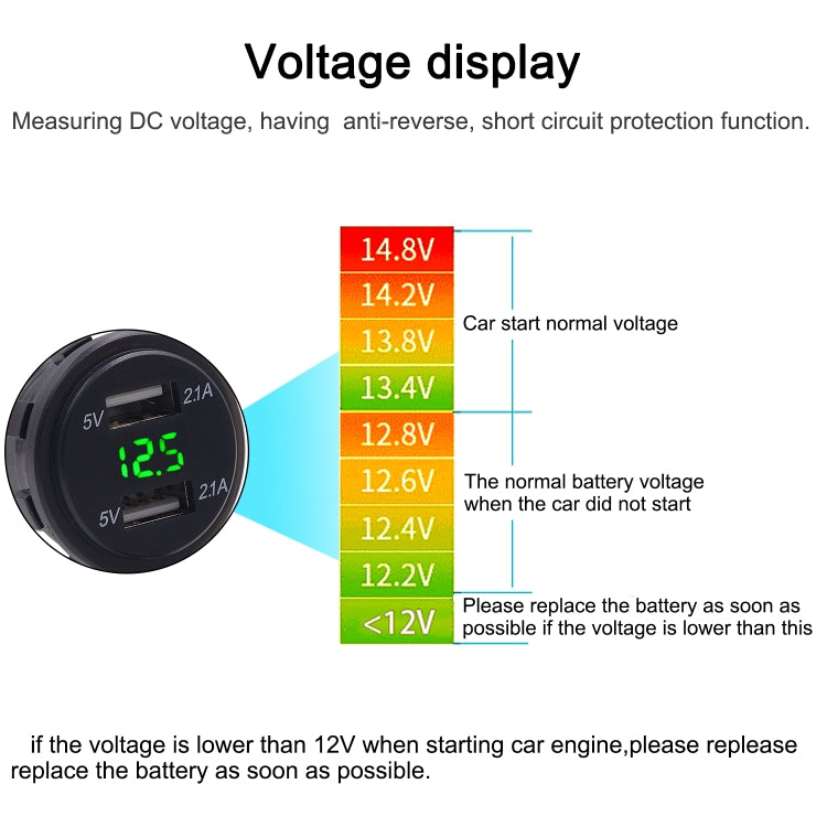 Universal Car Dual Port USB Charger Power Outlet Adapter 4.2A 5V IP66 with LED Digital Voltmeter + 60cm Cable(Green Light) - DIY Modified Charger by PMC Jewellery | Online Shopping South Africa | PMC Jewellery | Buy Now Pay Later Mobicred