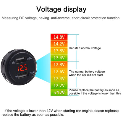 Universal Car Dual Port USB Charger Power Outlet Adapter 4.2A 5V IP66 with LED Digital Voltmeter + 60cm Cable(Red Light) - DIY Modified Charger by PMC Jewellery | Online Shopping South Africa | PMC Jewellery | Buy Now Pay Later Mobicred