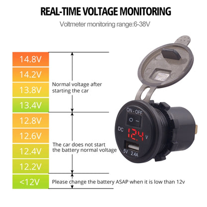 Universal Car Single Port USB Charger Power Outlet Adapter 2.4A 5V IP66 with LED Digital Voltmeter + Switch + 60cm Cable(Red Light) - DIY Modified Charger by PMC Jewellery | Online Shopping South Africa | PMC Jewellery | Buy Now Pay Later Mobicred