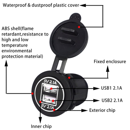 Universal Car Dual USB Charger Power Outlet Adapter 4.2A 5V IP66 with Aperture + 60cm Cable(White Light) - DIY Modified Charger by PMC Jewellery | Online Shopping South Africa | PMC Jewellery | Buy Now Pay Later Mobicred