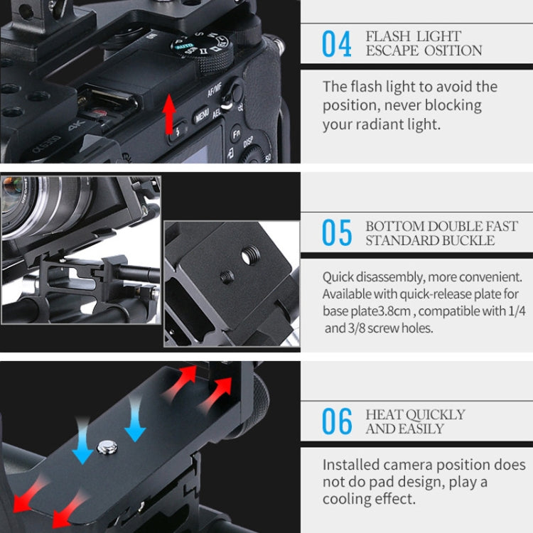 YELANGU C6 Camera Video Cage Stabilizer for Sony A6000 / A6300 / A6500 / A6400 (Black) - Camera Cage by YELANGU | Online Shopping South Africa | PMC TechLife | Buy Now Pay Later Mobicred