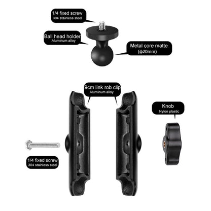 9.0cm Connecting Rod 20mm Ball Head Motorcycle Rearview Mirror Screw Hole Fixed Mount Holder with Tripod Adapter & Screw for GoPro Hero12 Black / Hero11 /10 /9 /8 /7 /6 /5, Insta360 Ace / Ace Pro, DJI Osmo Action 4 and Other Action Cameras(Black) - Bicycle Handlebar Mount by PMC Jewellery | Online Shopping South Africa | PMC Jewellery | Buy Now Pay Later Mobicred