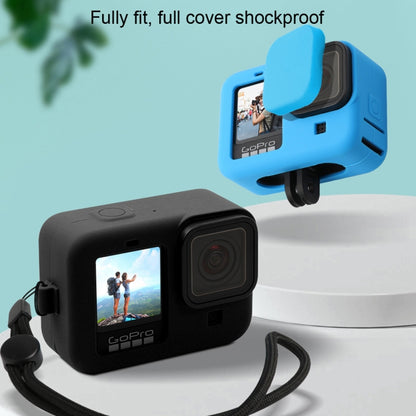 For GoPro HERO10 Black / HERO9 Black Silicone Protective Case Cover with Wrist Strap & Lens Cover(Blue) - Silicone Cases by PMC Jewellery | Online Shopping South Africa | PMC Jewellery | Buy Now Pay Later Mobicred