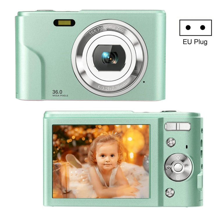 DC311 2.4 inch 36MP 16X Zoom 2.7K Full HD Digital Camera Children Card Camera, EU Plug(Green) - Children Cameras by PMC Jewellery | Online Shopping South Africa | PMC Jewellery | Buy Now Pay Later Mobicred