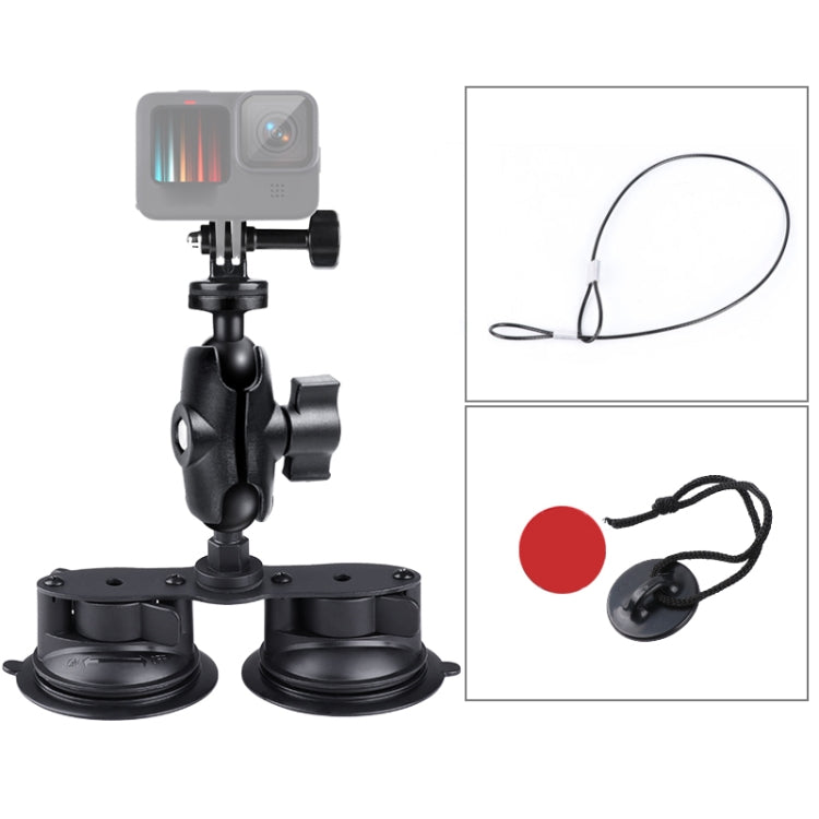 Dual Suction Cup Mount Holder with Tripod Adapter & Steel Tether & Safety Buckle (Black) - Holder by PMC Jewellery | Online Shopping South Africa | PMC Jewellery | Buy Now Pay Later Mobicred