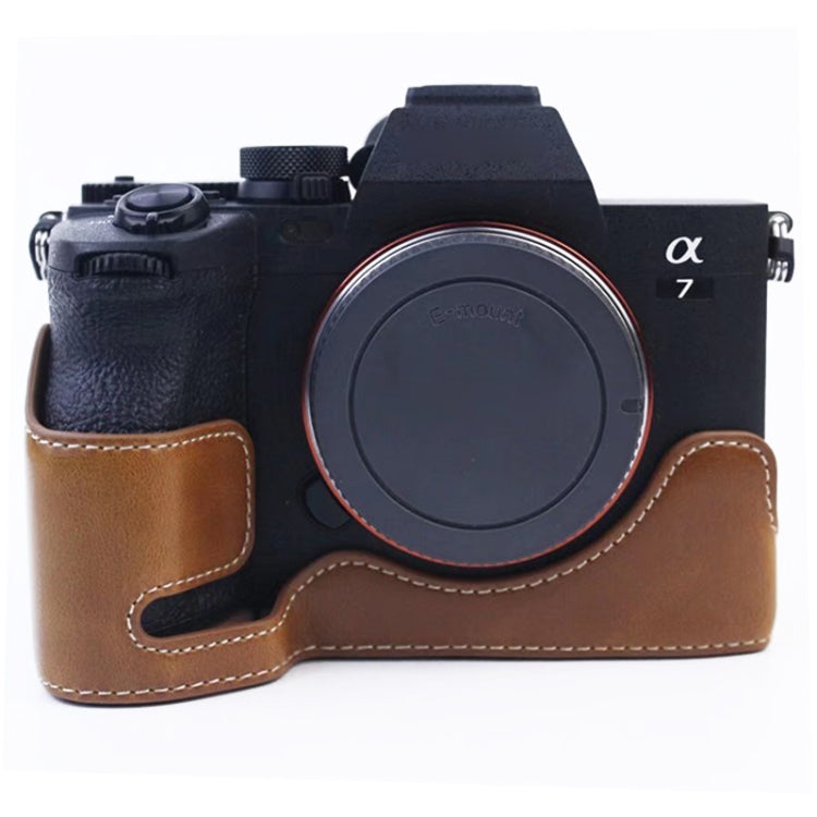 1/4 inch Thread PU Leather Camera Half Case Base for Sony A7 IV (Brown) - Half Case by PMC TechLife | Online Shopping South Africa | PMC TechLife | Buy Now Pay Later Mobicred