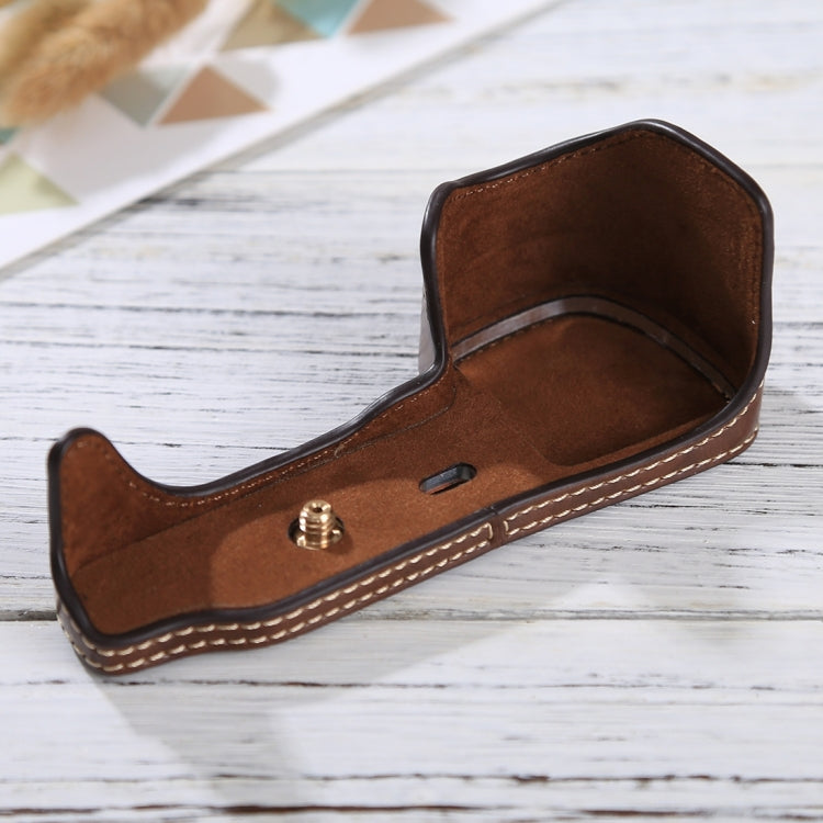 1/4 inch Thread PU Leather Camera Half Case Base for Sony Alpha 6100 / A6100(Coffee) - Half Case by PMC TechLife | Online Shopping South Africa | PMC TechLife | Buy Now Pay Later Mobicred