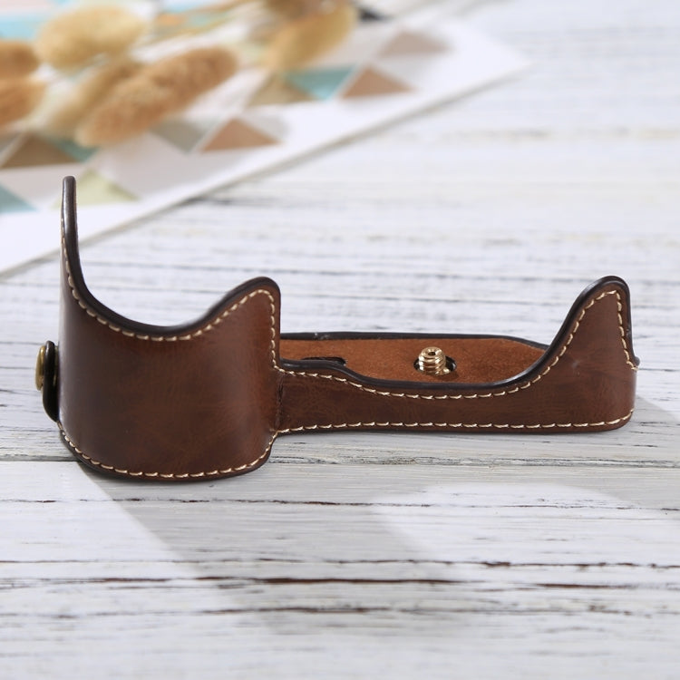 1/4 inch Thread PU Leather Camera Half Case Base for Sony Alpha 6100 / A6100(Coffee) - Half Case by PMC TechLife | Online Shopping South Africa | PMC TechLife | Buy Now Pay Later Mobicred