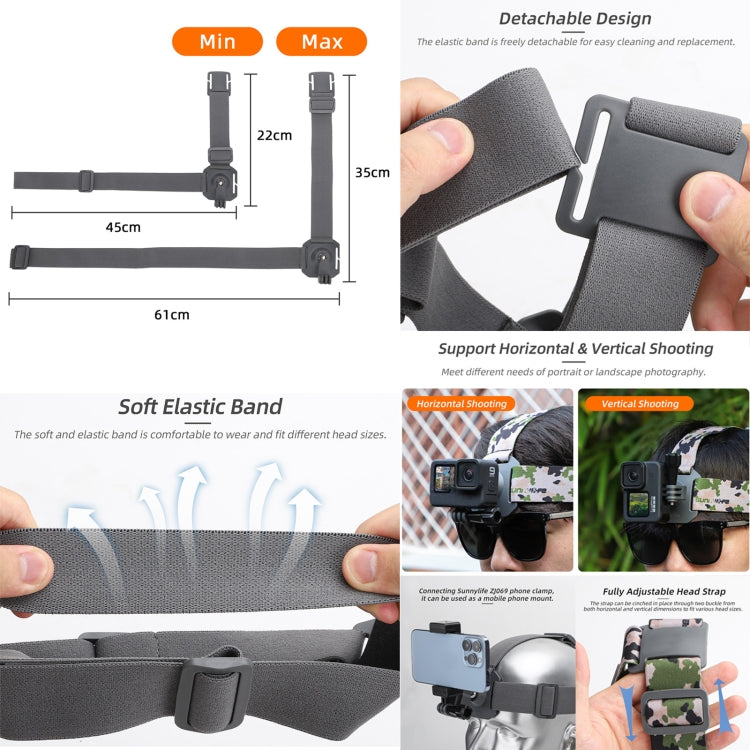 Sunnylife TD672 360 Rotation Adjustable Head Strap Vlog POV Mount Belt for GoPro, Insta360, DJI Osmo Action and Other Action Cameras  (Grey) - Head Belt by Sunnylife | Online Shopping South Africa | PMC Jewellery | Buy Now Pay Later Mobicred