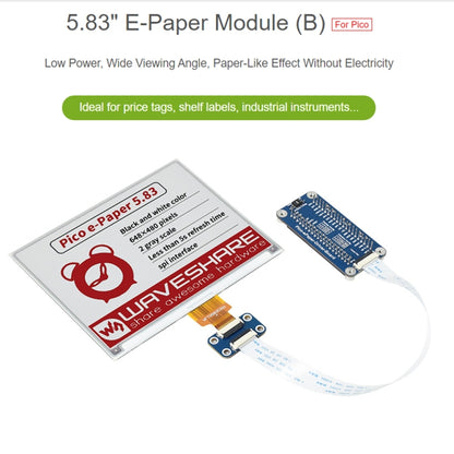 Waveshare 5.83 inch 648x480 Pixel Red Black White E-Paper E-Ink Display Module (B) for Raspberry Pi Pico, SPI Interface - Modules Expansions Accessories by WAVESHARE | Online Shopping South Africa | PMC Jewellery | Buy Now Pay Later Mobicred