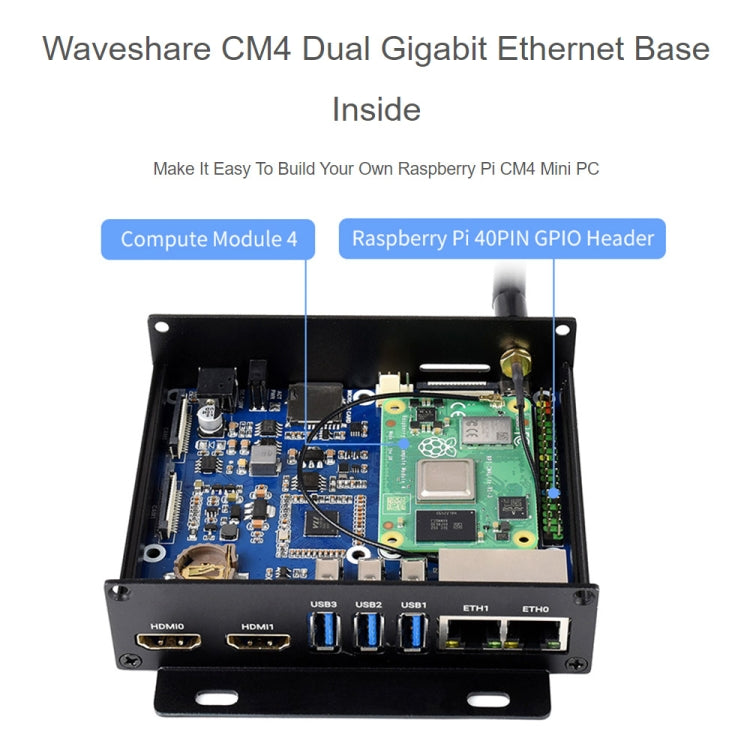 Waveshare Dual Gigabit Ethernet Mini-Computer with Metal Case & Cooling Fan for Raspberry Pi CM4(US Plug) - Mini PC Accessories by WAVESHARE | Online Shopping South Africa | PMC Jewellery | Buy Now Pay Later Mobicred