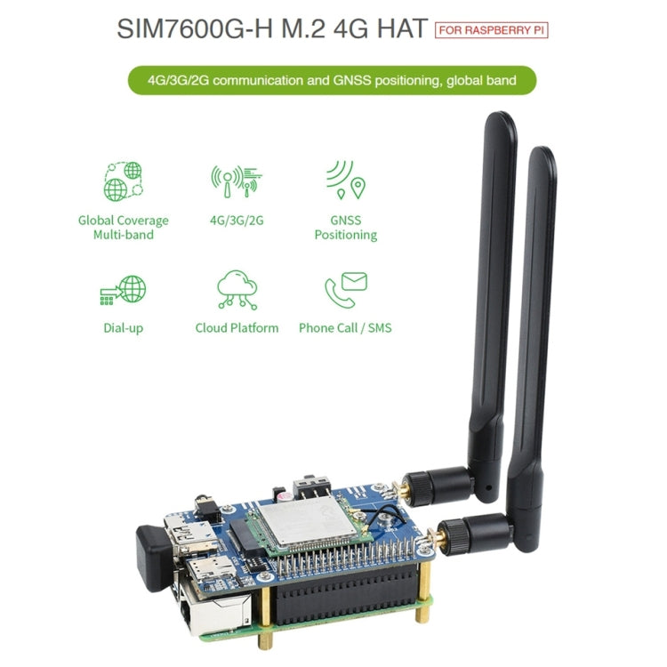 Waveshare SIM7600G-H M.2 4G HAT LTE CAT4 High Speed GNSS Global Band Module for Raspberry Pi - LCD & LED Display Module by WAVESHARE | Online Shopping South Africa | PMC Jewellery | Buy Now Pay Later Mobicred