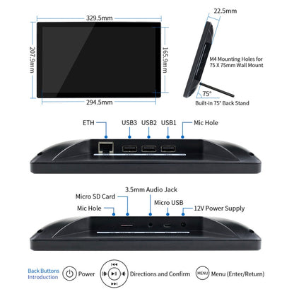 Waveshare 13.3 inch Magic Mirror, Voice Assistant, Touch Control(UK Plug) - Modules Expansions Accessories by WAVESHARE | Online Shopping South Africa | PMC Jewellery | Buy Now Pay Later Mobicred