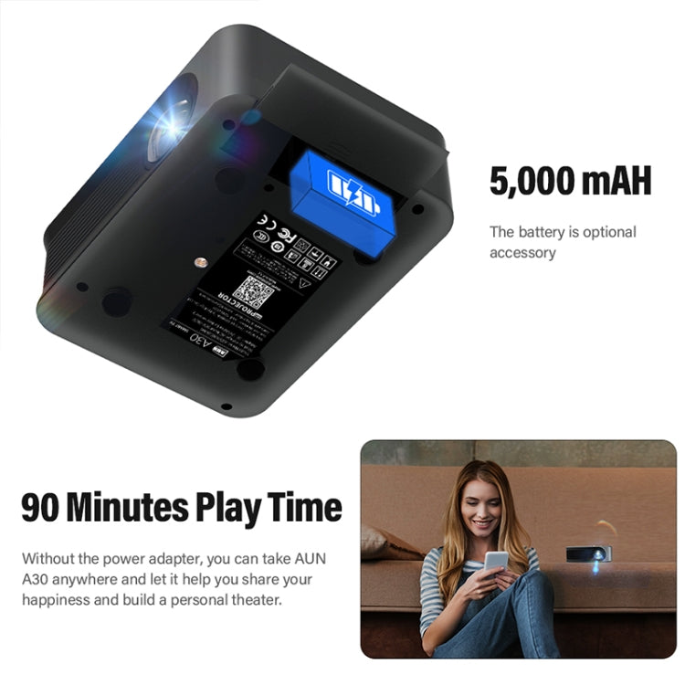 AUN A30C Pro 480P 3000 Lumens Sync Screen with Battery Version Portable Home Theater LED HD Digital Projector (EU Plug) - LED Projector by AUN | Online Shopping South Africa | PMC Jewellery | Buy Now Pay Later Mobicred