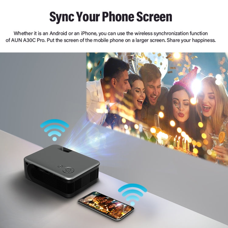 AUN A30C 480P 3000 Lumens Sync Screen Version Portable Home Theater LED HD Digital Projector (UK Plug) - LED Projector by AUN | Online Shopping South Africa | PMC Jewellery | Buy Now Pay Later Mobicred