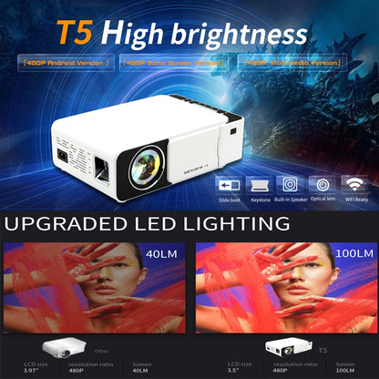 T5 100ANSI Lumens 800x400 Resolution 480P LED+LCD Technology Smart Projector, Support HDMI / SD Card / 2 x USB / Audio 3.5mm, Ordinary Version - LED Projector by PMC Jewellery | Online Shopping South Africa | PMC Jewellery | Buy Now Pay Later Mobicred