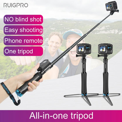 RUIGPRO One-piece Handheld Tripod Selfie Stick Telescopic Monopod Mount for GoPro, Insta360, DJI and Other Action Cameras(Black) - Portable Mini Tripod by RUIGPRO | Online Shopping South Africa | PMC Jewellery | Buy Now Pay Later Mobicred