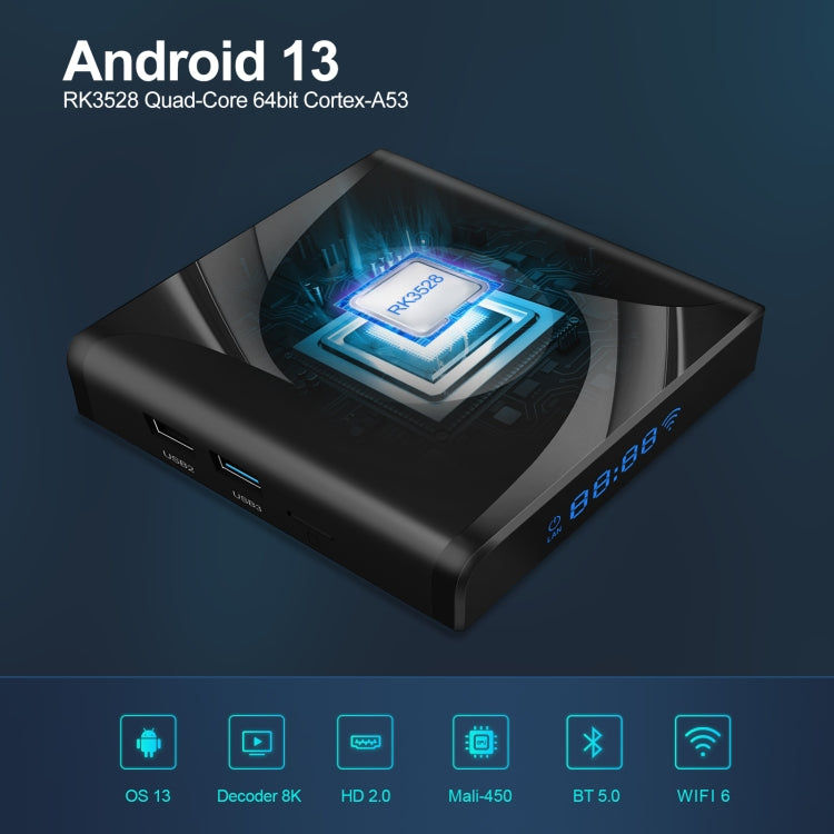 X88 Pro 13 Android 13.0 Smart TV Box with Remote Control, RK3528 Quad-Core, 4G+64GB (EU Plug) - Others by PMC Jewellery | Online Shopping South Africa | PMC Jewellery | Buy Now Pay Later Mobicred