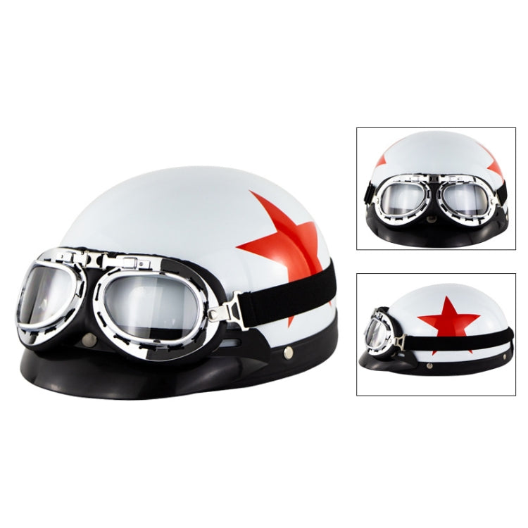 Soman Electromobile Motorcycle Half Face Helmet Retro Harley Helmet with Goggles(Bright White Red Star) - Helmets by SOMAN | Online Shopping South Africa | PMC Jewellery | Buy Now Pay Later Mobicred