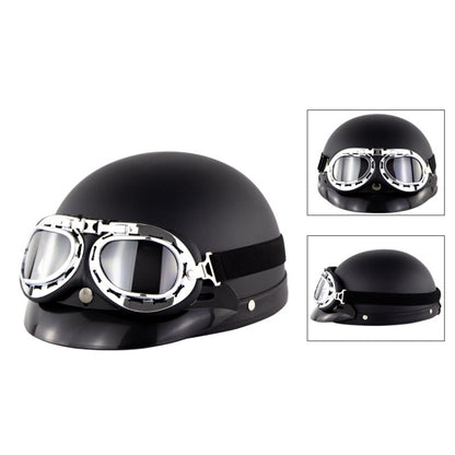 Soman Electromobile Motorcycle Half Face Helmet Retro Harley Helmet with Goggles(Matte Black) - Helmets by SOMAN | Online Shopping South Africa | PMC Jewellery | Buy Now Pay Later Mobicred