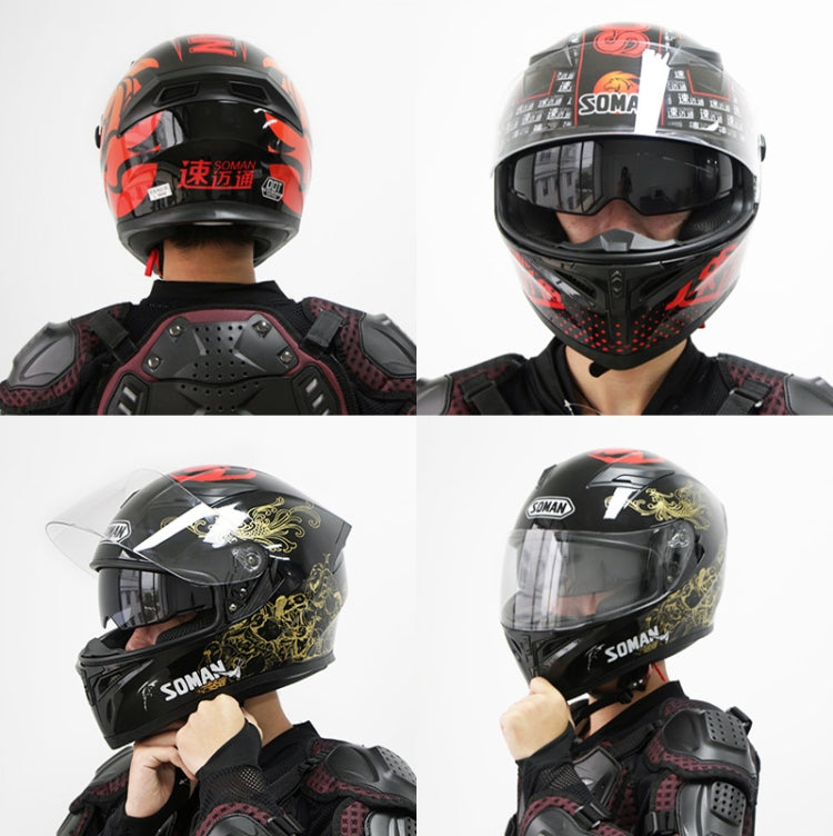 Soman SM-960 Motorcycle Electromobile Full Face Helmet Double Lens Protective Helmet(Golden Eight Immortals with Gold Lens) - Helmets by SOMAN | Online Shopping South Africa | PMC Jewellery | Buy Now Pay Later Mobicred