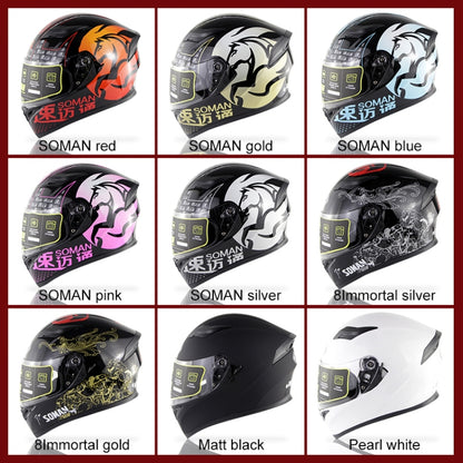 Soman SM-960 Motorcycle Electromobile Full Face Helmet Double Lens Protective Helmet(Gold with Gold Lens) - Helmets by SOMAN | Online Shopping South Africa | PMC Jewellery | Buy Now Pay Later Mobicred