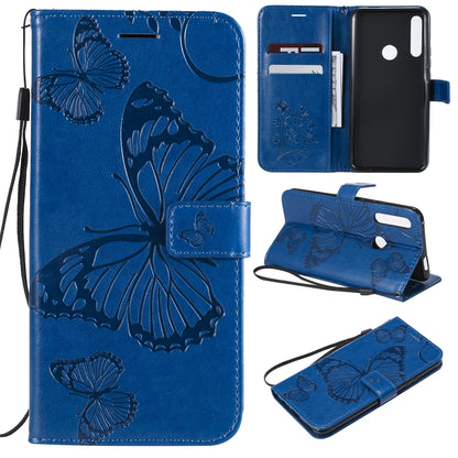 Pressed Printing Butterfly Pattern Horizontal Flip PU Leather Case with Holder & Card Slots & Wallet & Lanyard For Huawei P Smart Z / Y9 Prime 2019(Blue) - Huawei Cases by PMC Jewellery | Online Shopping South Africa | PMC Jewellery | Buy Now Pay Later Mobicred