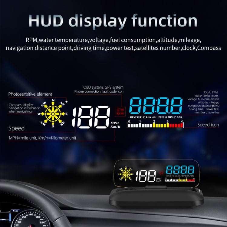 C5 OBD2 + GPS Mode Car HUD Head-up Display Water Temperature / Vehicle Speed / Voltage - Head Up Display System by PMC TechLife | Online Shopping South Africa | PMC TechLife | Buy Now Pay Later Mobicred