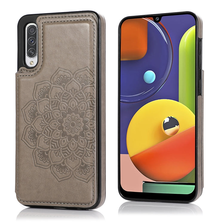 For Samsung Galaxy A50 / A50s Double Buckle Mandala Pattern PU+TPU Protective Case with Card Slots & Holder & Photo Frame(Grey) - Galaxy Phone Cases by PMC TechLife | Online Shopping South Africa | PMC TechLife | Buy Now Pay Later Mobicred