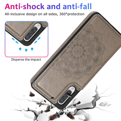 For Samsung Galaxy A50 / A50s Double Buckle Mandala Pattern PU+TPU Protective Case with Card Slots & Holder & Photo Frame(Grey) - Galaxy Phone Cases by PMC Jewellery | Online Shopping South Africa | PMC Jewellery