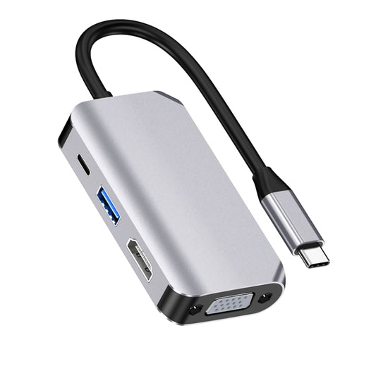 HW-6004 4 In 1 Type-C / USB-C to HDMI + PD + USB 3.0 + VGA Docking Station Adapter Converter(Grey) - USB HUB by PMC Jewellery | Online Shopping South Africa | PMC Jewellery | Buy Now Pay Later Mobicred