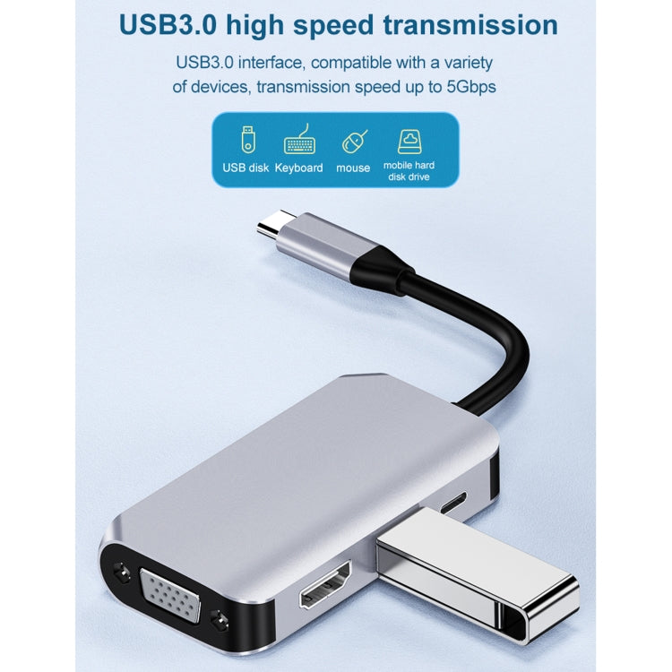 HW-6004 4 In 1 Type-C / USB-C to HDMI + PD + USB 3.0 + VGA Docking Station Adapter Converter(Grey) - USB HUB by PMC Jewellery | Online Shopping South Africa | PMC Jewellery | Buy Now Pay Later Mobicred