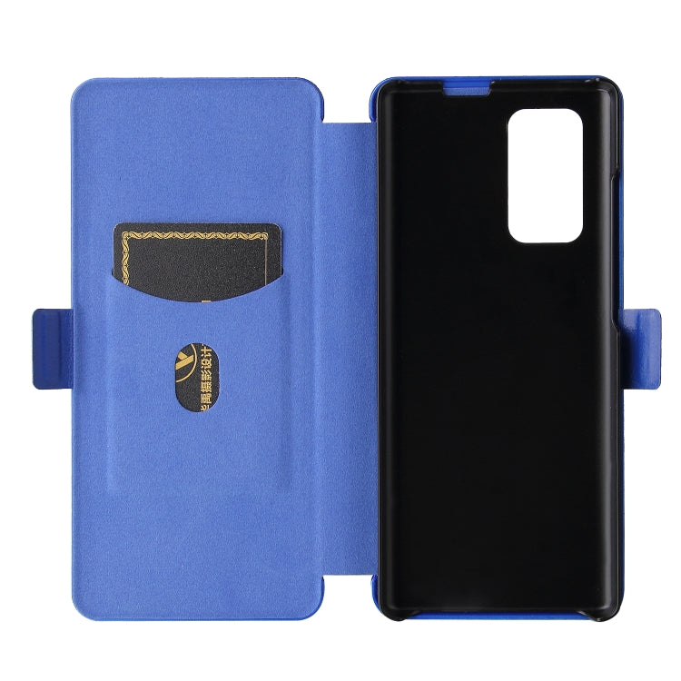 For LG Wing 5G with Buckle Carbon Fiber Texture Horizontal Flip TPU + PC + PU Leather Case with Card Slot(Blue) - LG by PMC Jewellery | Online Shopping South Africa | PMC Jewellery