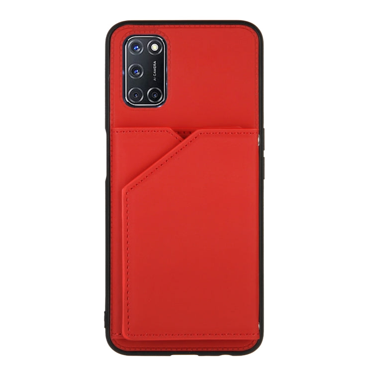 For OPPO A52 & A72 & A92 Skin Feel PU + TPU + PC Back Cover Shockproof Case with Card Slots & Holder & Photo Frame(Red) - OPPO Cases by PMC Jewellery | Online Shopping South Africa | PMC Jewellery | Buy Now Pay Later Mobicred