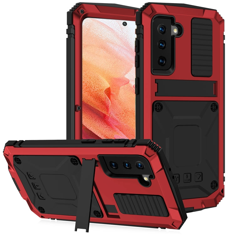 For Samsung Galaxy S21 5G R-JUST Shockproof Waterproof Dust-proof Metal + Silicone Protective Case with Holder(Red) - Galaxy S21 5G Cases by R-JUST | Online Shopping South Africa | PMC Jewellery | Buy Now Pay Later Mobicred