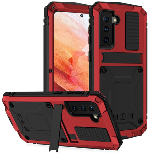 For Samsung Galaxy S21 5G R-JUST Shockproof Waterproof Dust-proof Metal + Silicone Protective Case with Holder(Red) - Galaxy S21 5G Cases by R-JUST | Online Shopping South Africa | PMC Jewellery | Buy Now Pay Later Mobicred