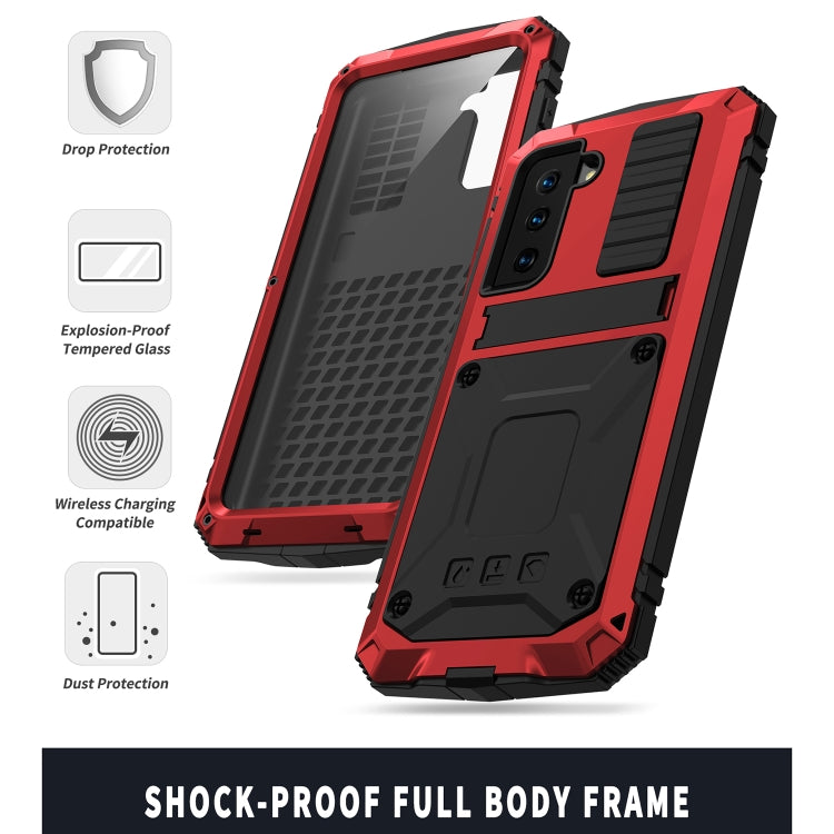 For Samsung Galaxy S21 5G R-JUST Shockproof Waterproof Dust-proof Metal + Silicone Protective Case with Holder(Red) - Galaxy S21 5G Cases by R-JUST | Online Shopping South Africa | PMC Jewellery