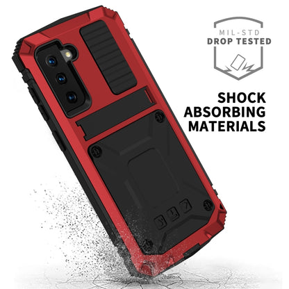 For Samsung Galaxy S21 5G R-JUST Shockproof Waterproof Dust-proof Metal + Silicone Protective Case with Holder(Red) - Galaxy S21 5G Cases by R-JUST | Online Shopping South Africa | PMC Jewellery | Buy Now Pay Later Mobicred